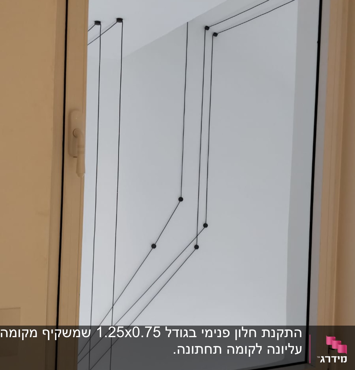 חלון אלומיניום עם מסגרת לבנה וקווים שחורים